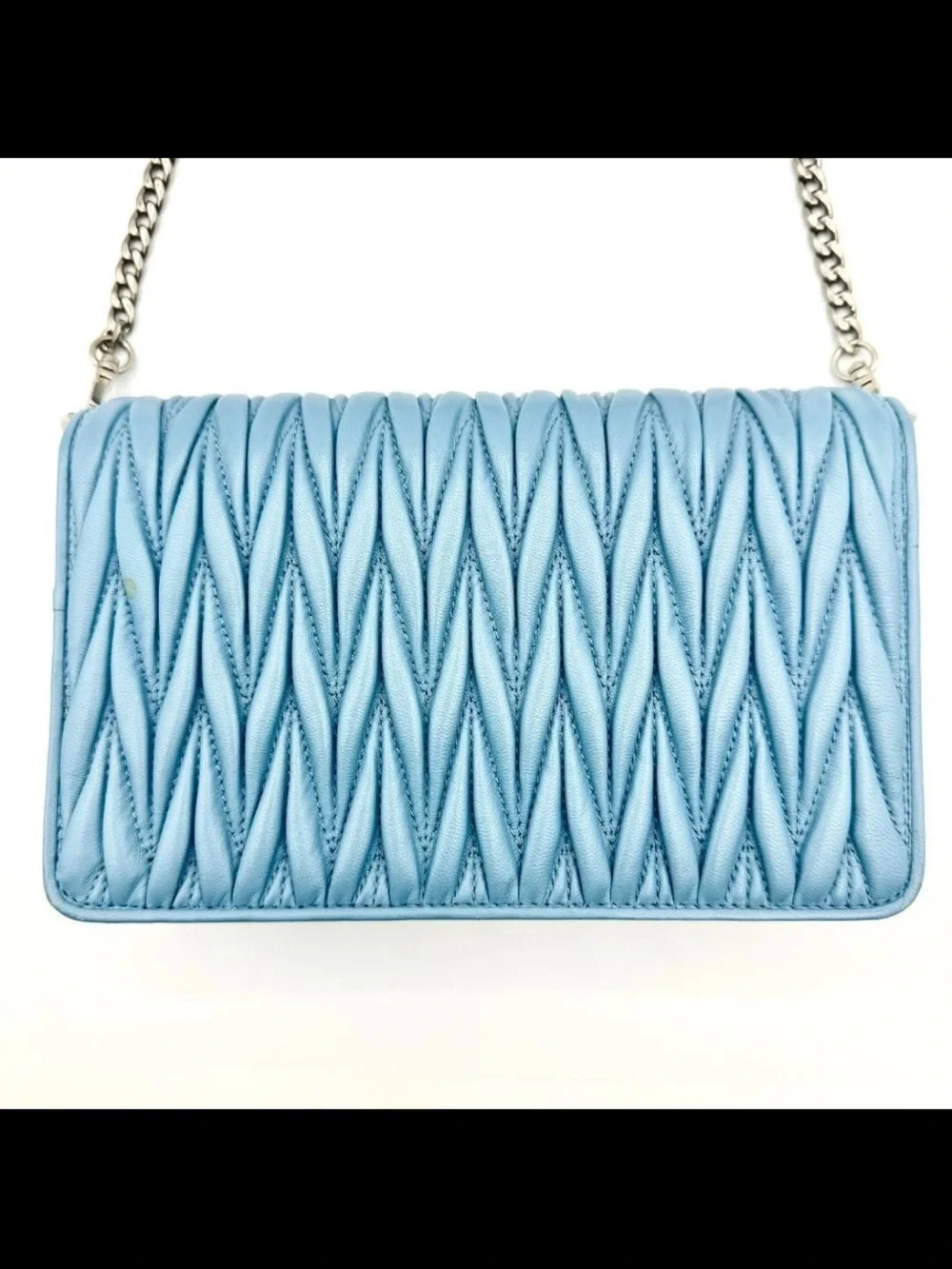 Miu Miu Light Blue Quilted Shoulder Bag with Tassel